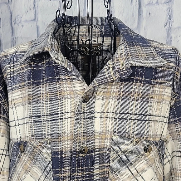 C.E. SCHMIDT WORKWEAR Men's Blue and Tan Plaid Heavyweight Shirt Medium - Picture 2 of 9